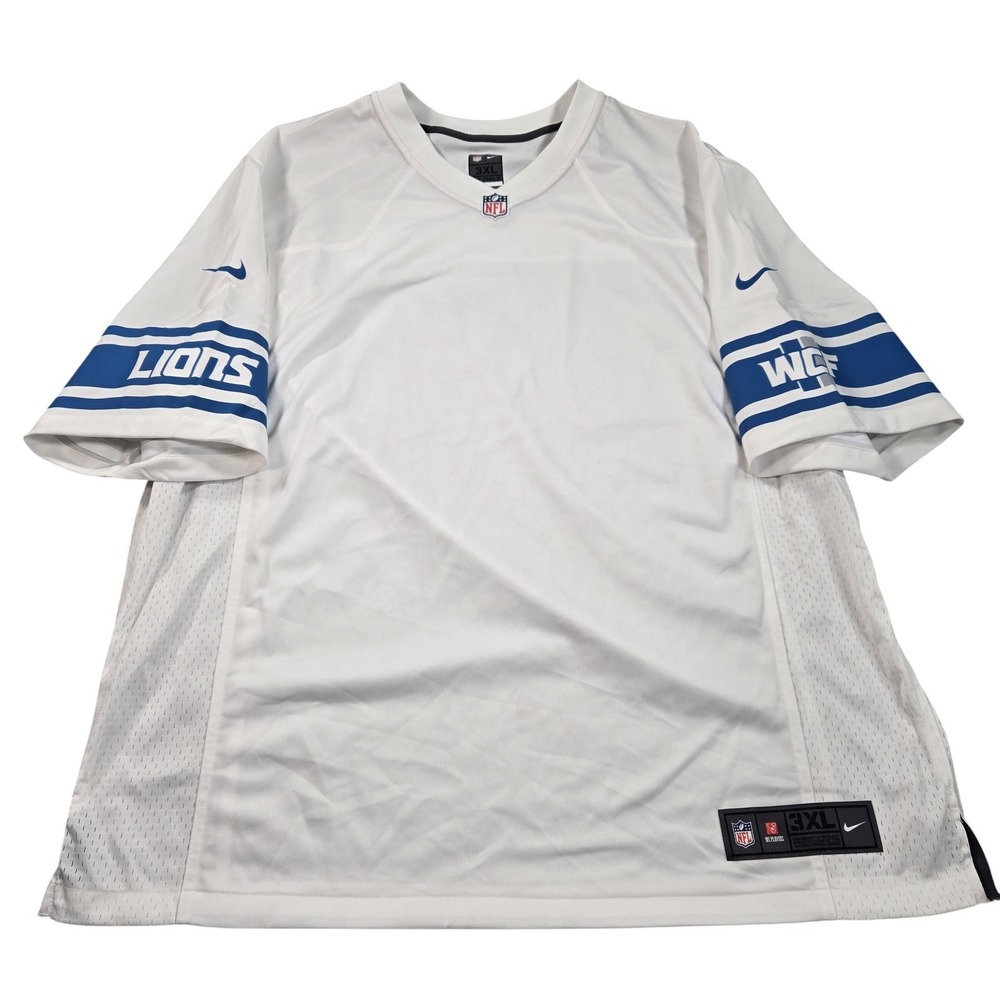 Detroit Lions Jersey Mens 3XL White Blue NFL Football Nike On Field Blank